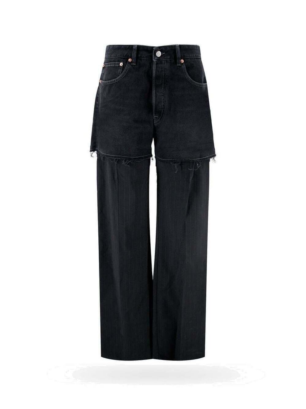 MM6 Maison Margiela Black Spliced Layered Denim Shorts Pinstripe Trousers 25